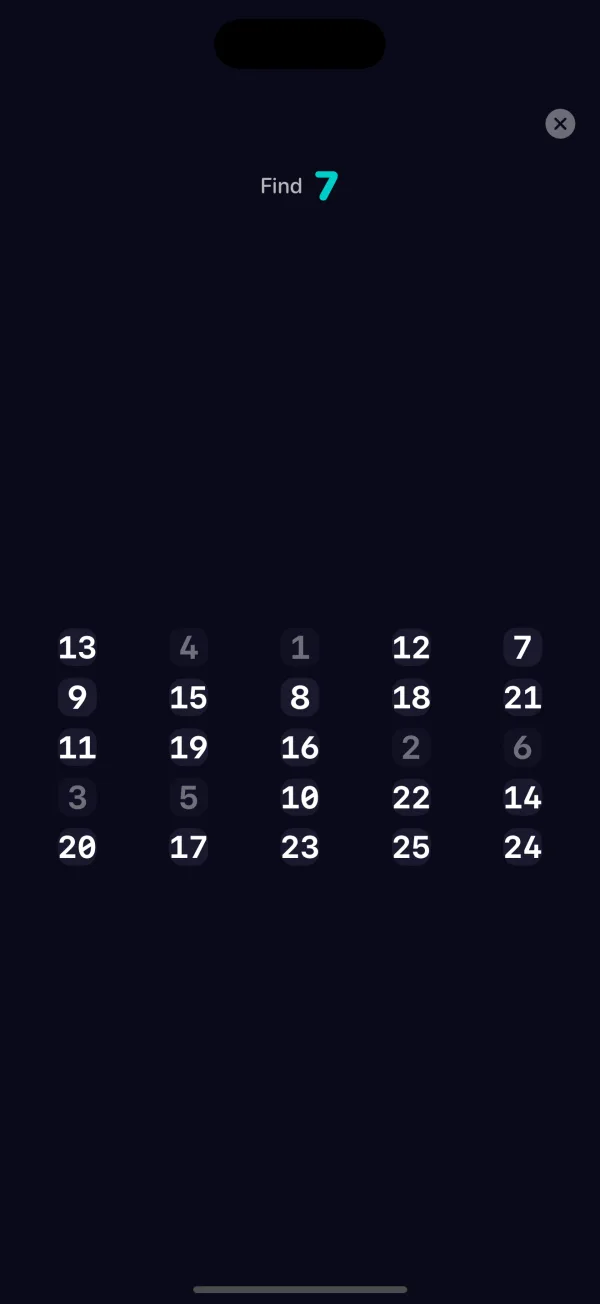 Number Order test with a shuffled grid of numbers